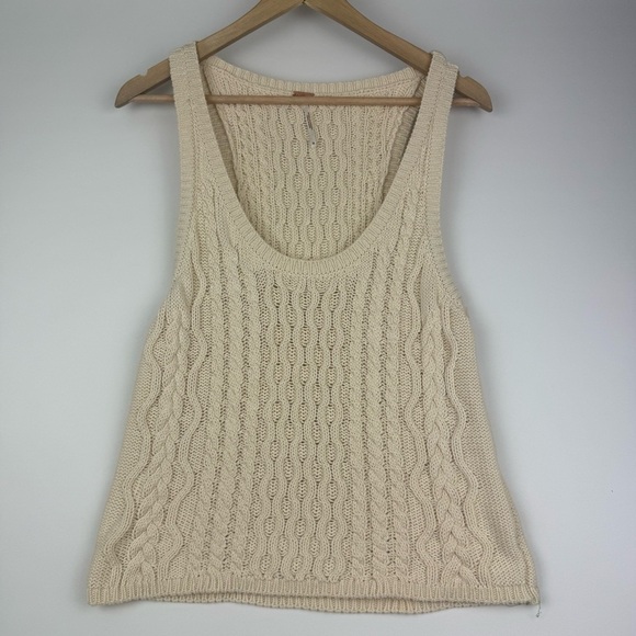 Free People Women’s M Cable Knit Cotton Sweater Tank Top Beige - Picture 1 of 6
